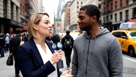 Two person street interview in New York City.
Sample Dialogue:
Host: "Did you hear the news?"
Person: "Yes! Veo 3.1 is now available on WaveSpeedAI. If you want to see it, go check their website."