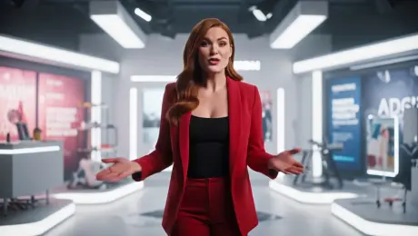 A charismatic woman in a dynamic ad set, wearing stylish clothes. She shouts with dramatic excitement:“Google Veo 3 Fast is now on WaveSpeed AI! It'll blow your mind — go try it now!”