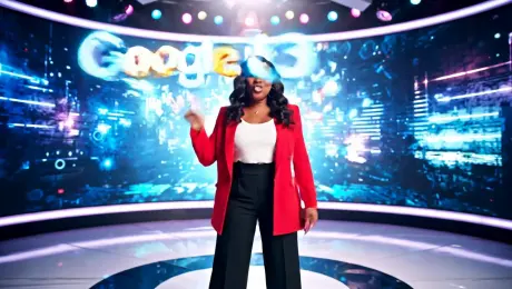 A charismatic woman in a dynamic ad set, wearing stylish clothes, pointing at floating AI text in the air. She shouts with dramatic excitement:“Google Veo 3 Fast is now on WaveSpeed AI! Sound and texture so real, it'll blow your mind — go try it now!”Flashing text overlays, confetti or sparks, camera swoosh effects.