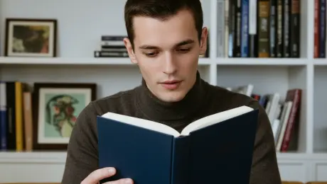 The man is reading the book.