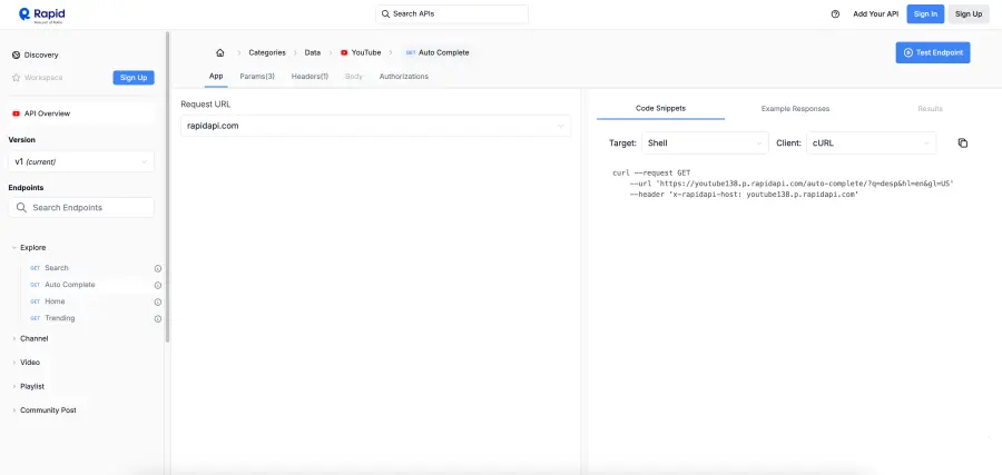 Test Endpoint on RapidAPI