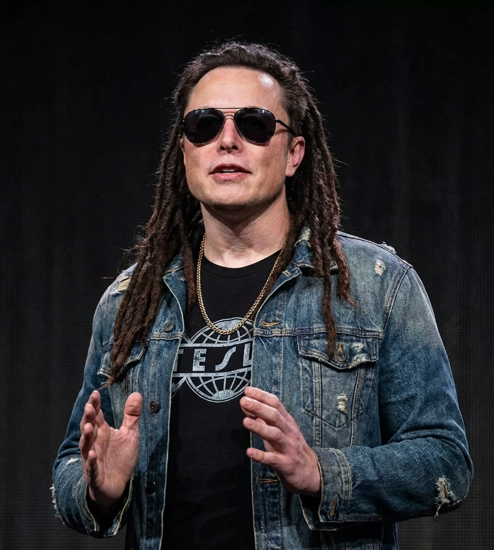 Transform the person in the picture into a dreadlocked hairstyle, and dress them in sunglasses and clothing to become an American hip-hop artist.