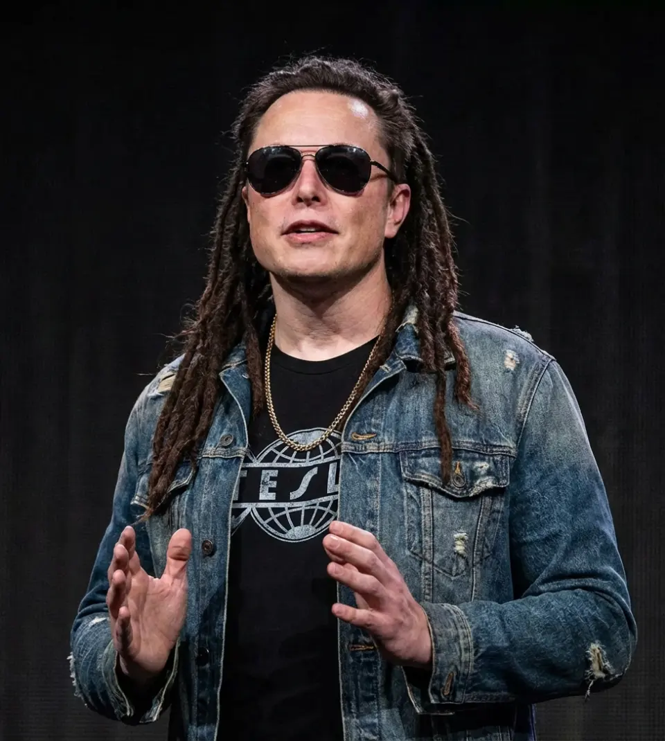 Transform the person in the picture into a dreadlocked hairstyle, and dress them in sunglasses and clothing to become an American hip-hop artist.