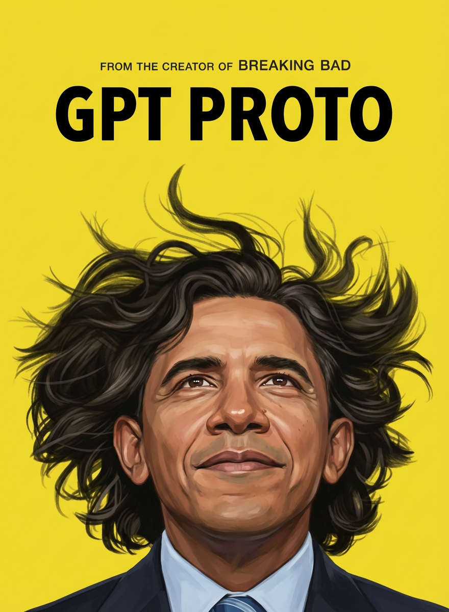 Combine two images, making Obama the main character of the poster, and replace the PLuribus text with GPT PROTO.
