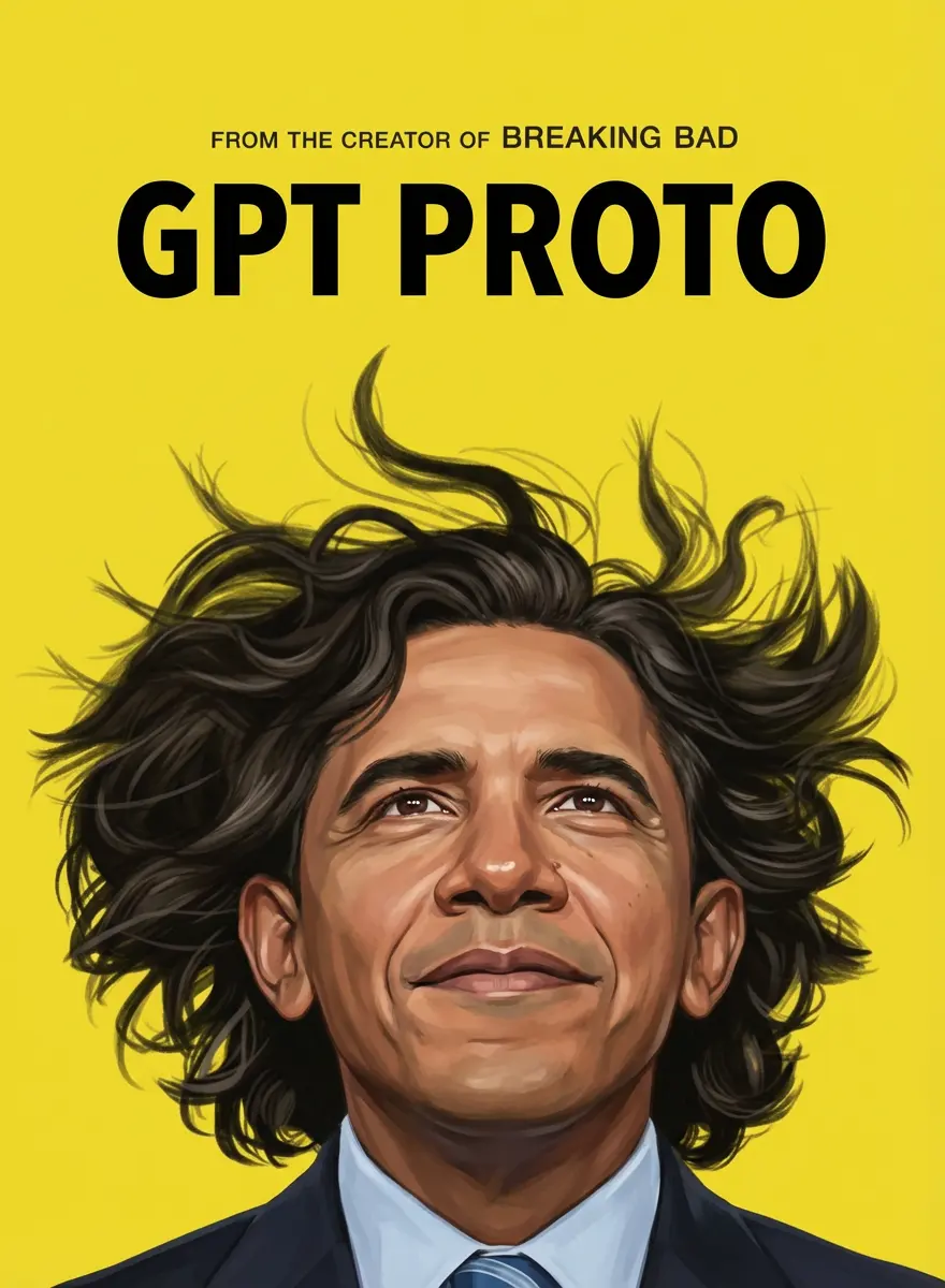 Combine two images, making Obama the main character of the poster, and replace the PLuribus text with GPT PROTO.