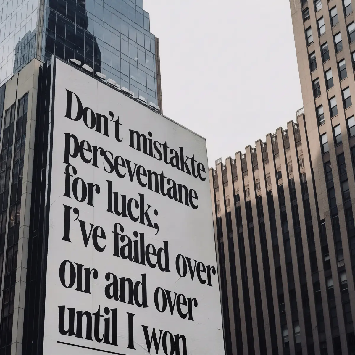 Replace the exterior wall text with “Don’t mistake perseverance for luck; I’ve failed over and over until I won.”