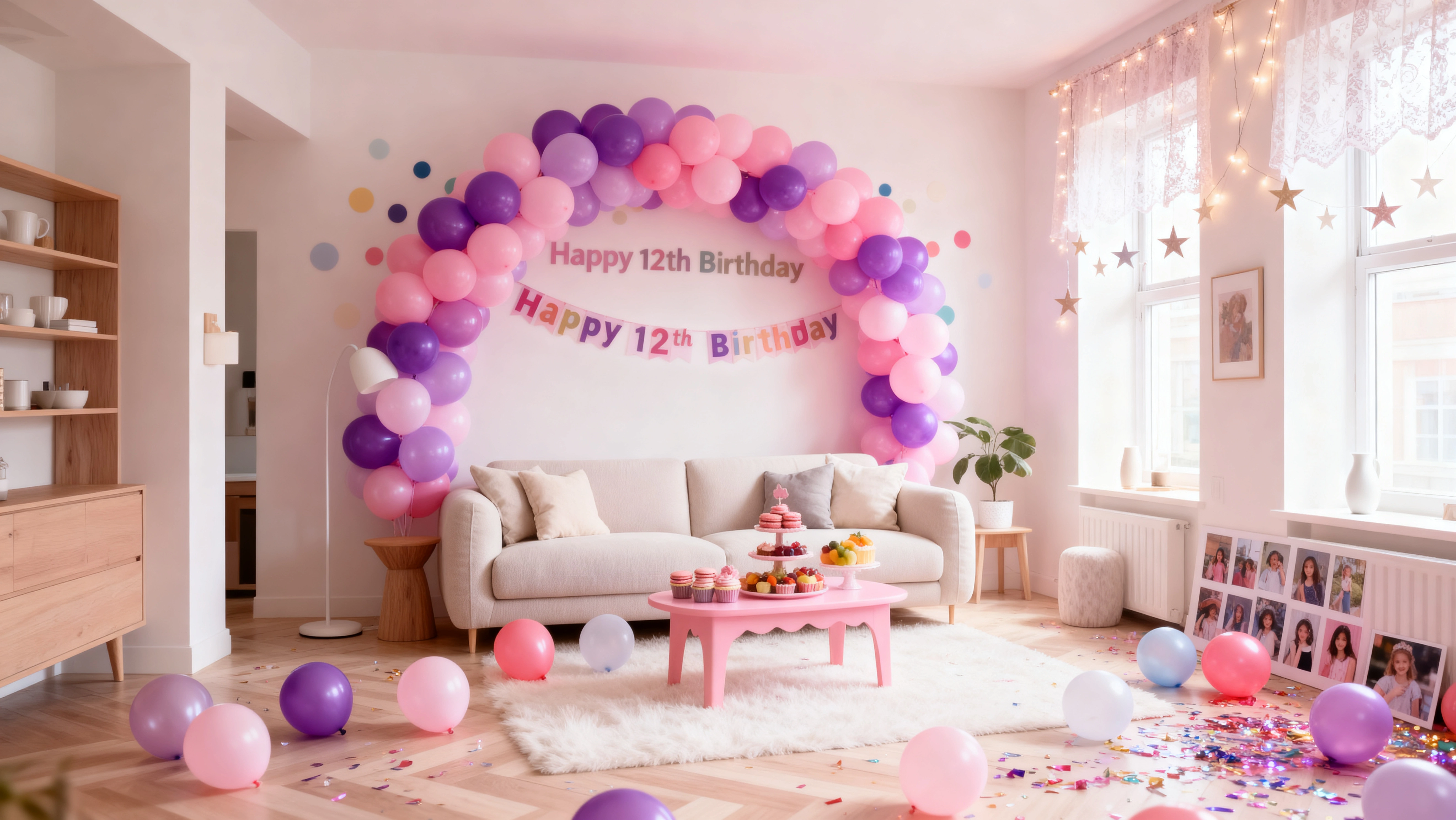 Planning to host a birthday party for a 12-year-old girl at home, transforming the living room into the party venue.