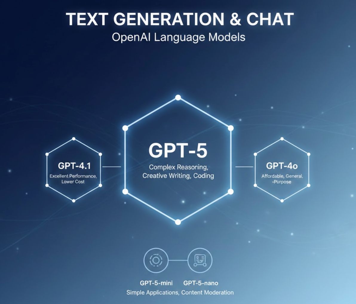 OpenAI API Capabilities - Text Generation and Chat (GPT-5, GPT-4.1, GPT-4o)