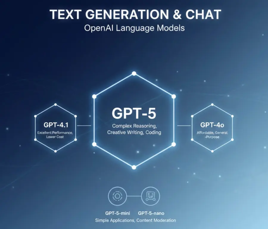 OpenAI API Capabilities - Text Generation and Chat (GPT-5, GPT-4.1, GPT-4o)