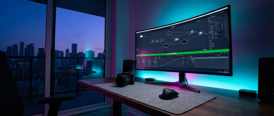 Advanced tech-forward photo editing setup using AI API integration