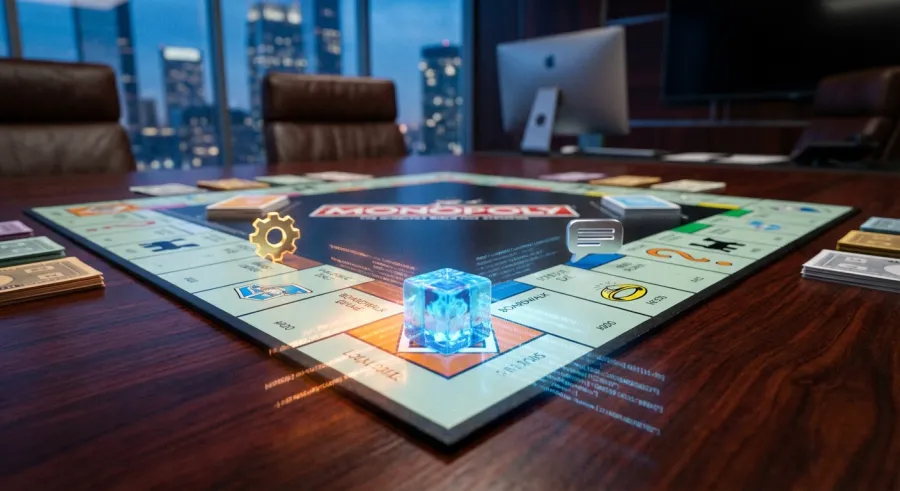 A depiction of complex AI reasoning and multimodal processing represented through game logic