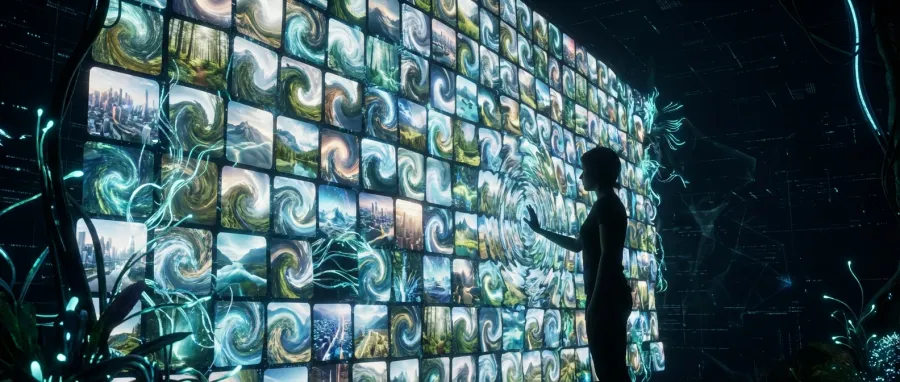 Conceptual digital interface of veo3 ai democratizing sci-fi filmmaking