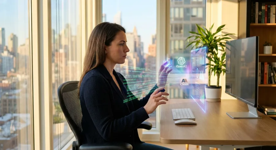A developer interacting with a sophisticated LLM API management interface