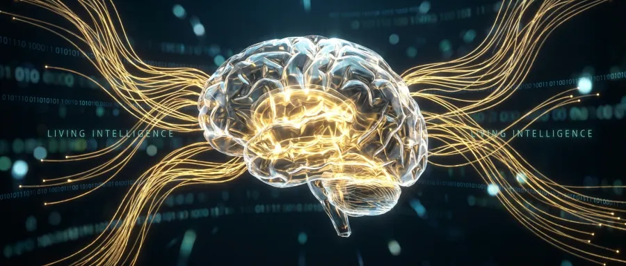 Abstract representation of AI neural pathways and continual learning data flow