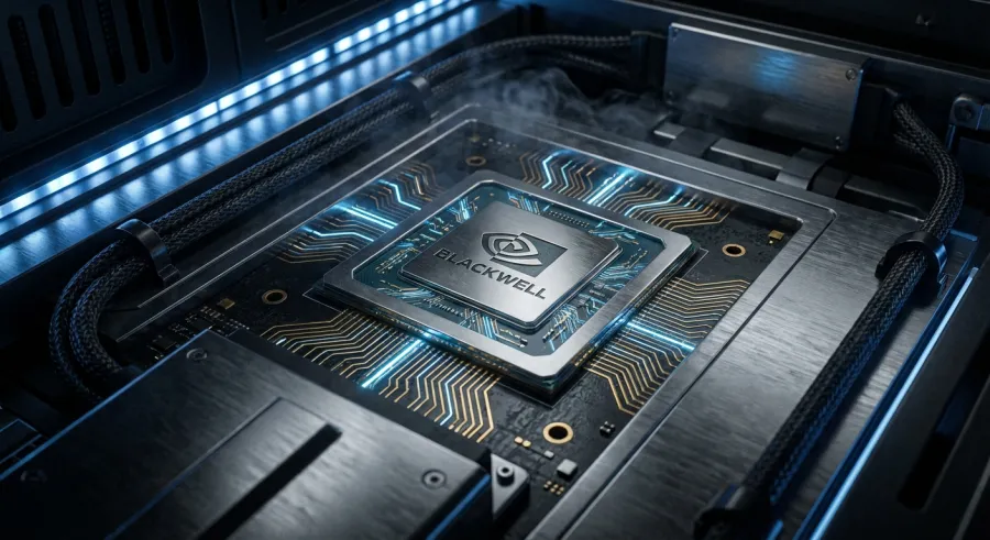 Macro close-up of a high-performance AI chip representing the infrastructure driving the current State of AI