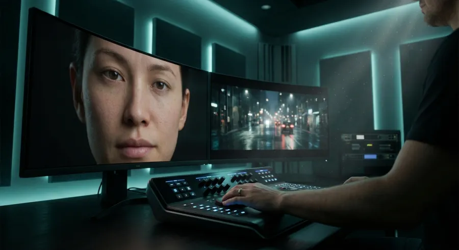 A professional film editing suite analyzing the best ai video generation tools