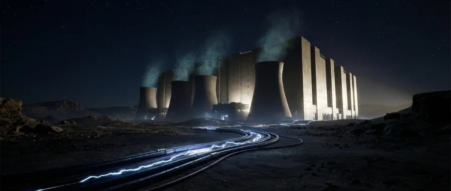 Massive data center facility integrated with advanced power systems depicting the AI energy bottleneck