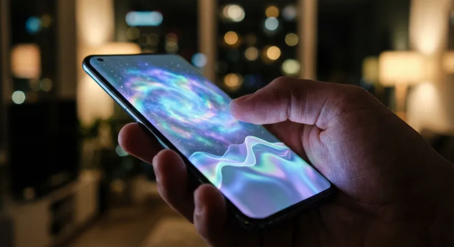 Next generation Siri powered by Gemini on iPhone screen with holographic AI visualization