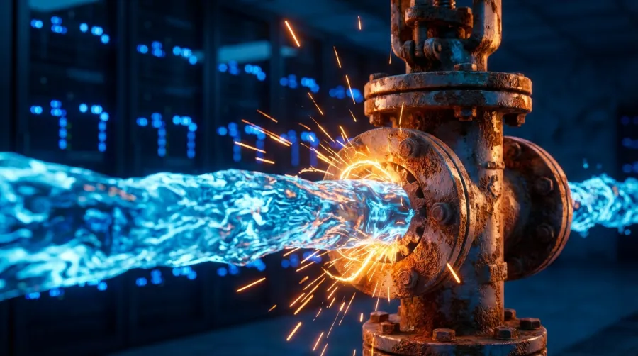 A visual metaphor showing the latency paradox of AI agents where high-speed GPU processing is bottlenecked by slow operating system feedback