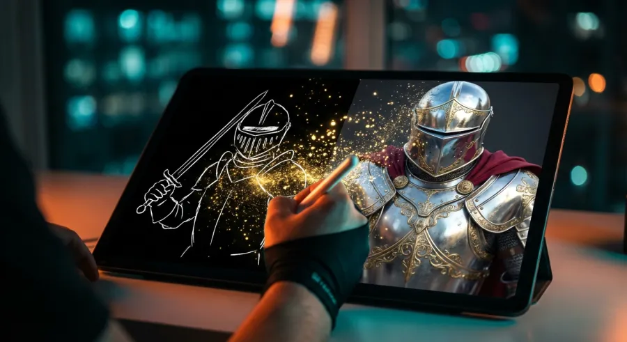 Instant photorealistic knight generation from a doodle using fal