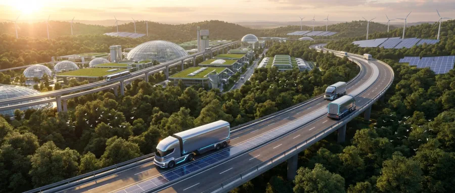 A futuristic automated industrial and logistics hub representing civilization technology