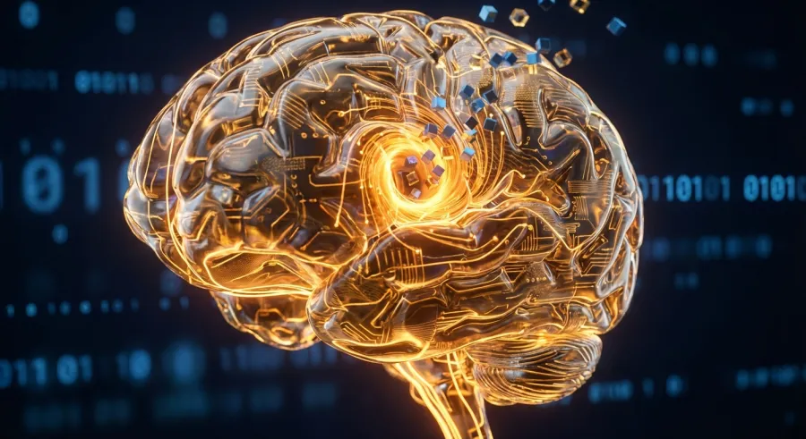 Visualization of AI internal cognition and structured neural pathways representing the shift from pattern completion to reasoning