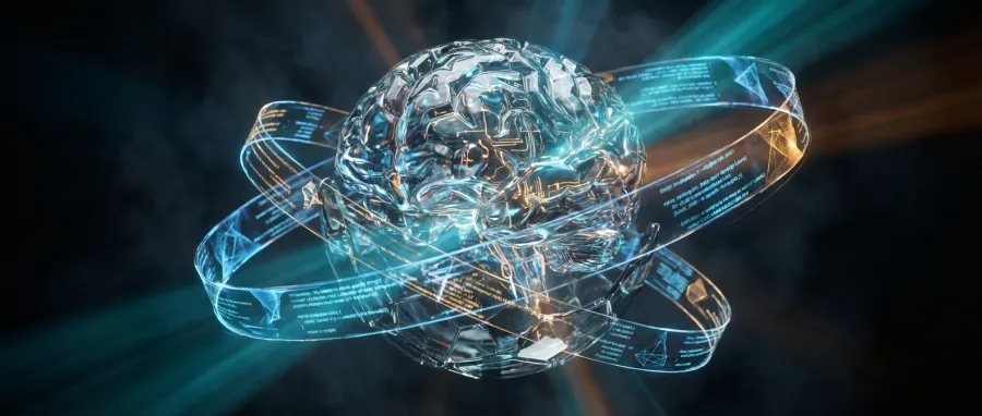A visualization of the recursive self-improvement loop in GPT-5.3-Codex development showing code self-assembling.