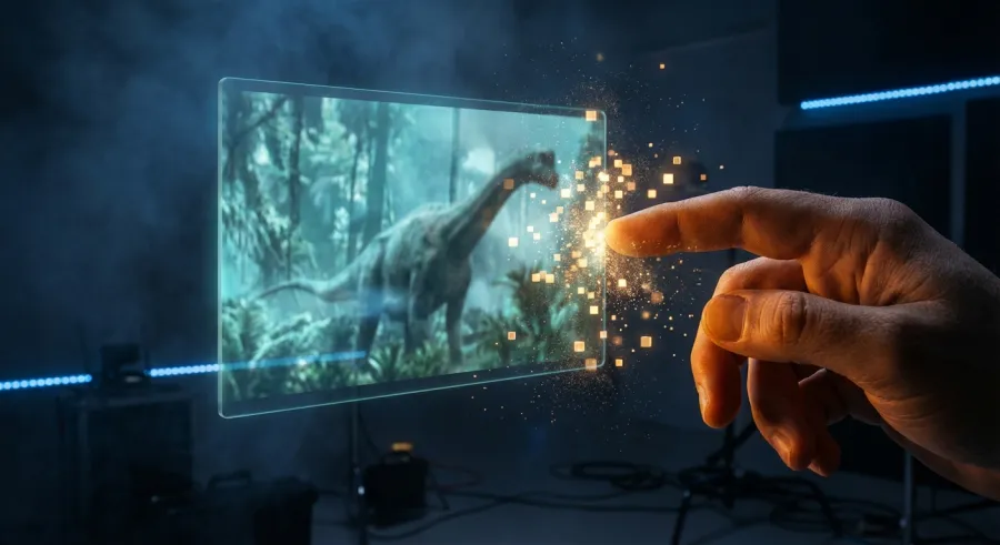 Digital representation of sora.chatgpt architecture breaking down cinematic video into data patches