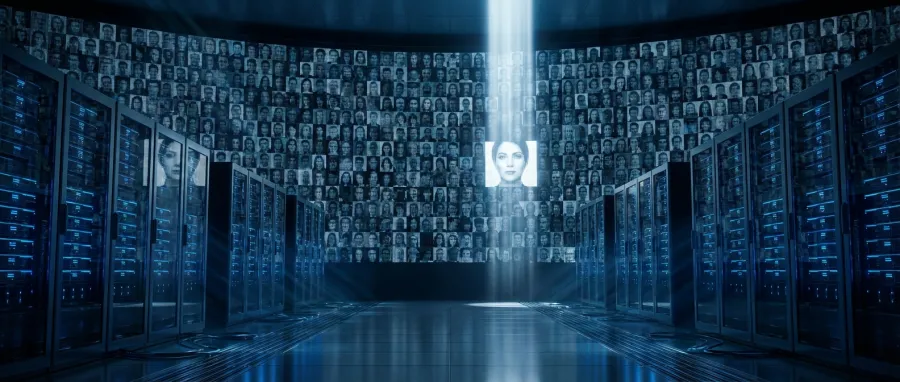 Facial recognition grid in a data center scanning profiles for the cheater buster ai