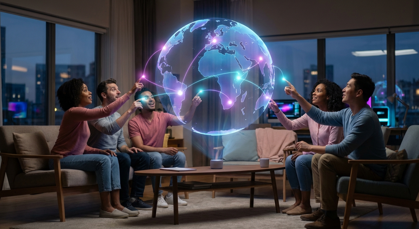 Global map visualization showing digital connections between gamers across continents