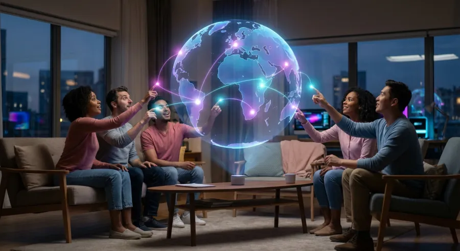 Global map visualization showing digital connections between gamers across continents