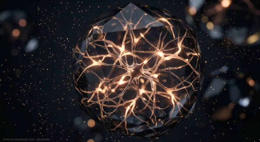 Conceptual visualization of OpenAI AI navigating a maze of logic and reasoning pathways