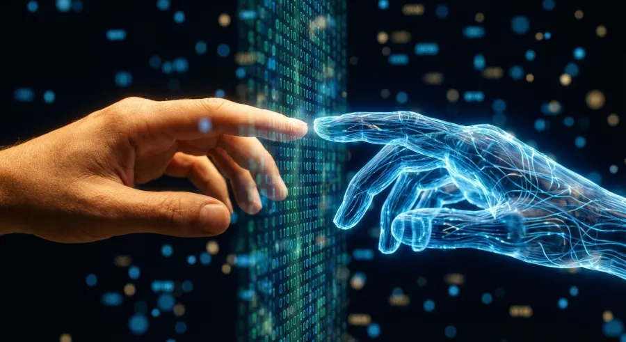 Conceptual art illustrating the bridge between artificial intelligence and biological empathy