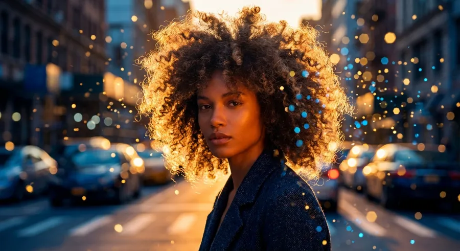 A fashion portrait showing high-precision hair isolation using a matting-focused ai background remover