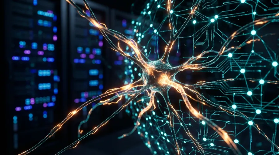 Abstract digital visualization of a smart electric grid with flowing energy threads