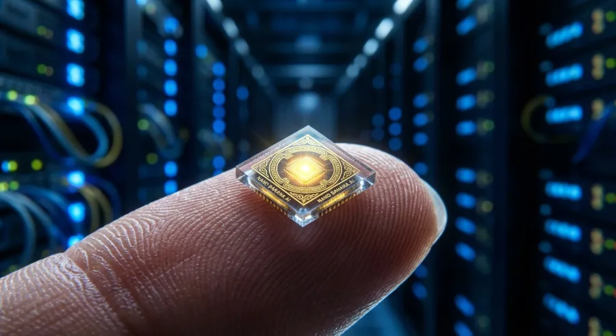 A sophisticated microchip representing the powerful architecture of nano banana ai compared to legacy models.