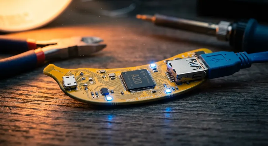 Macro view of nano banana pro circuit board and high-performance hardware components