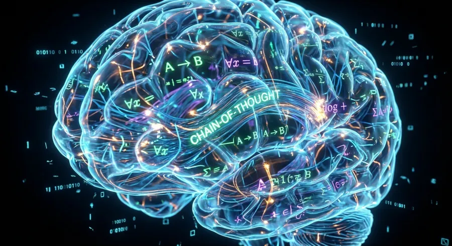 Neural network visualization representing AI reasoning and verifiable logic through math and code
