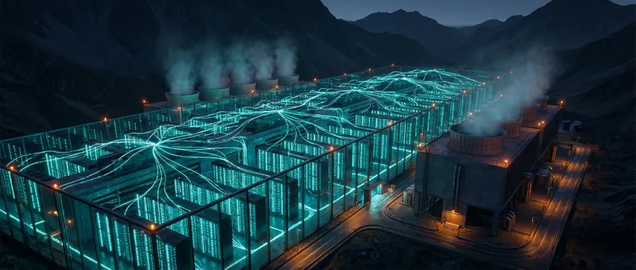 Futuristic large-scale data center infrastructure reflecting massive AI compute investment