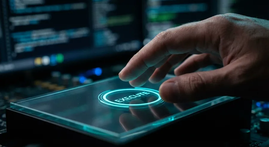 Sleek glass interface labeled Execute representing simplified Generative AI product workflows