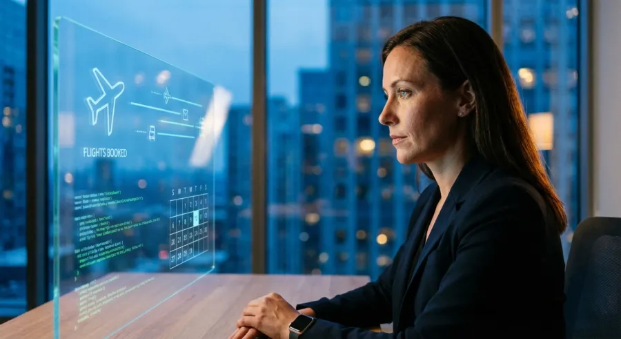 AI agents like Manus performing autonomous tasks in a high-tech office environment