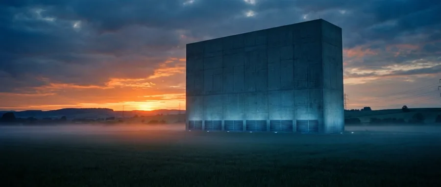 Massive data center monolith representing the physical scale of the AI revolution