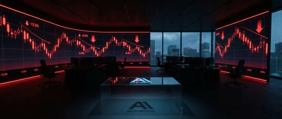 Market chart showing declining stock prices for software companies after Claude Opus 4.6 release