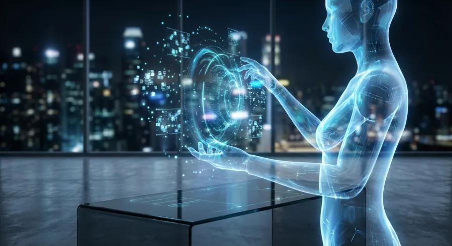 An AI agent silhouette orchestrating complex business data, representing the shift from simple task execution to complex workflow management.