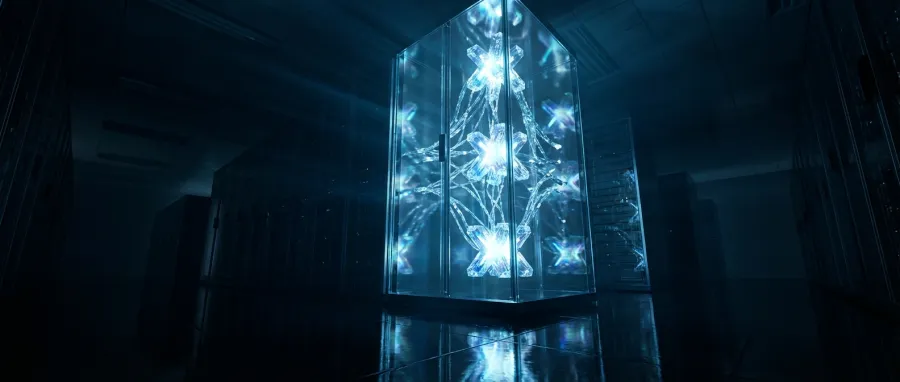 Futuristic server room representing the backend infrastructure of the Grok API