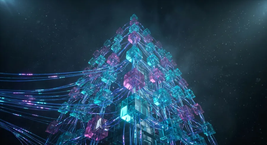 Intricate digital node graph visualization showing the complex architecture of comfyui