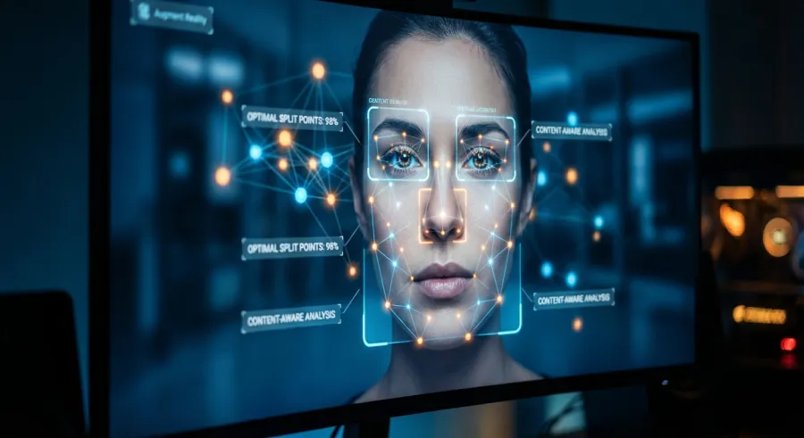AI-powered image splitter logic scanning a photo