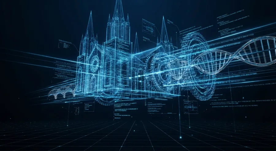 Digital architecture symbolizing the complex engineering feats of Claude 3.5 Opus