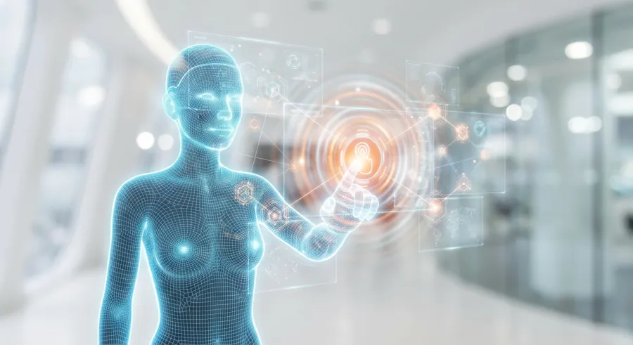 Autonomous LLM API agent digital silhouette managing multiple tasks