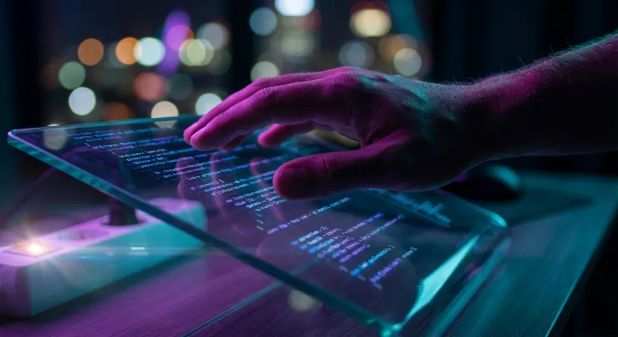 A visionary representation of human intent guiding digital code creation through Vibe Coding